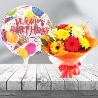 Gerbera Bouquet with Balloon Online flower delivery in Jaipur Delivery Jaipur, Rajasthan